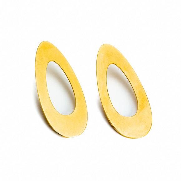 Long Oval Earrings in Gold Plated Steel, sterling silver ear posts