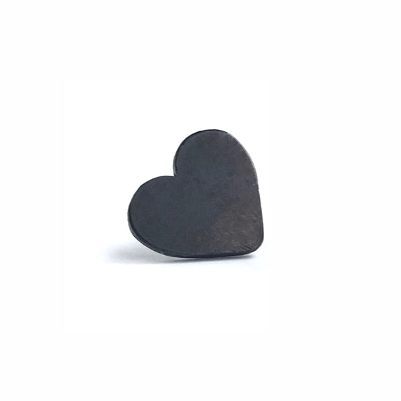 Heart tie-tac pin in blackened steel. 