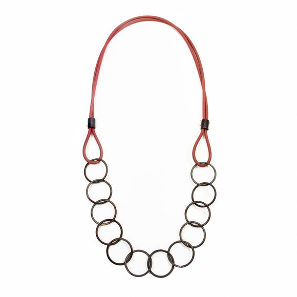 Blackened Steel and Red Silicone Necklace