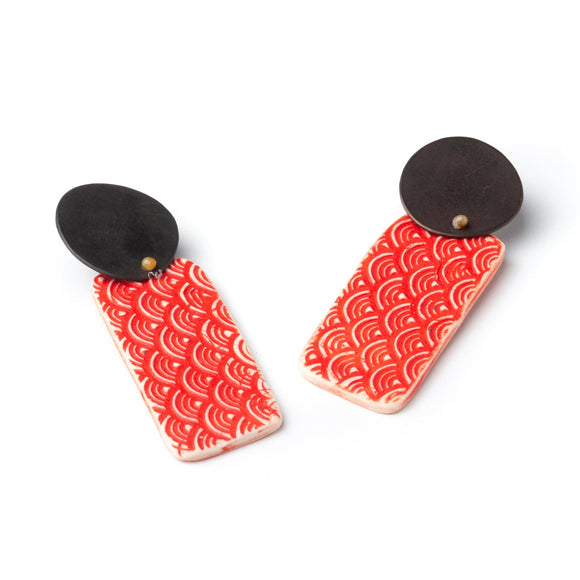Red Swirl Porcelain Earrings