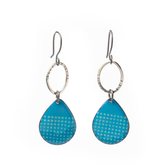 Dot Grid on Blue Enamel Earrings