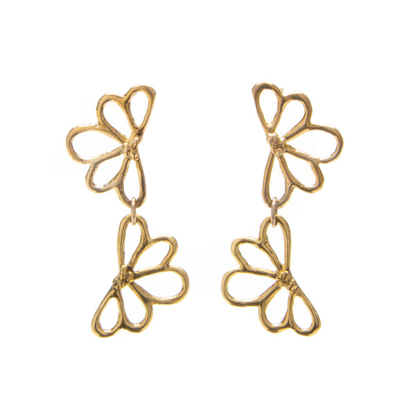 Double Flower Brass Earrings