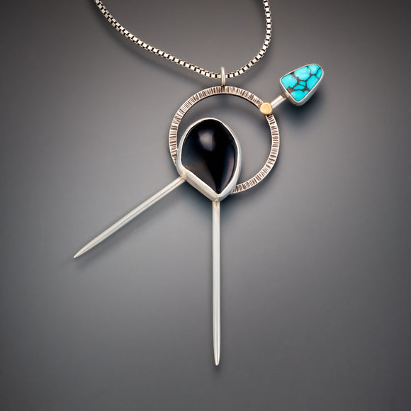 Statemeant2020 necklace sterling silver, 18k gold, onyx, turquoise