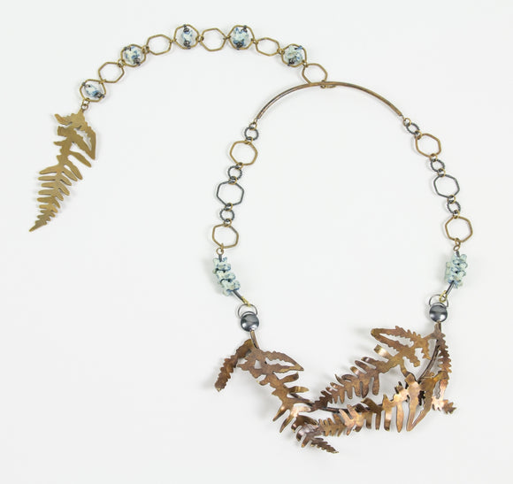 Statemeant2020 fern necklace brass, silver silver and indigo dyed snake vertebrate