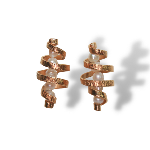 Statement Gold Spiral Earrings-Free the Pearls series