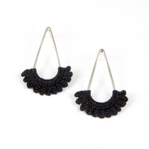 "Rain" Earrings with Hand Crocheted Black Lace silver