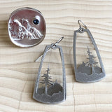 Layered Mountain and Conifer Tree Silhouette Earrings